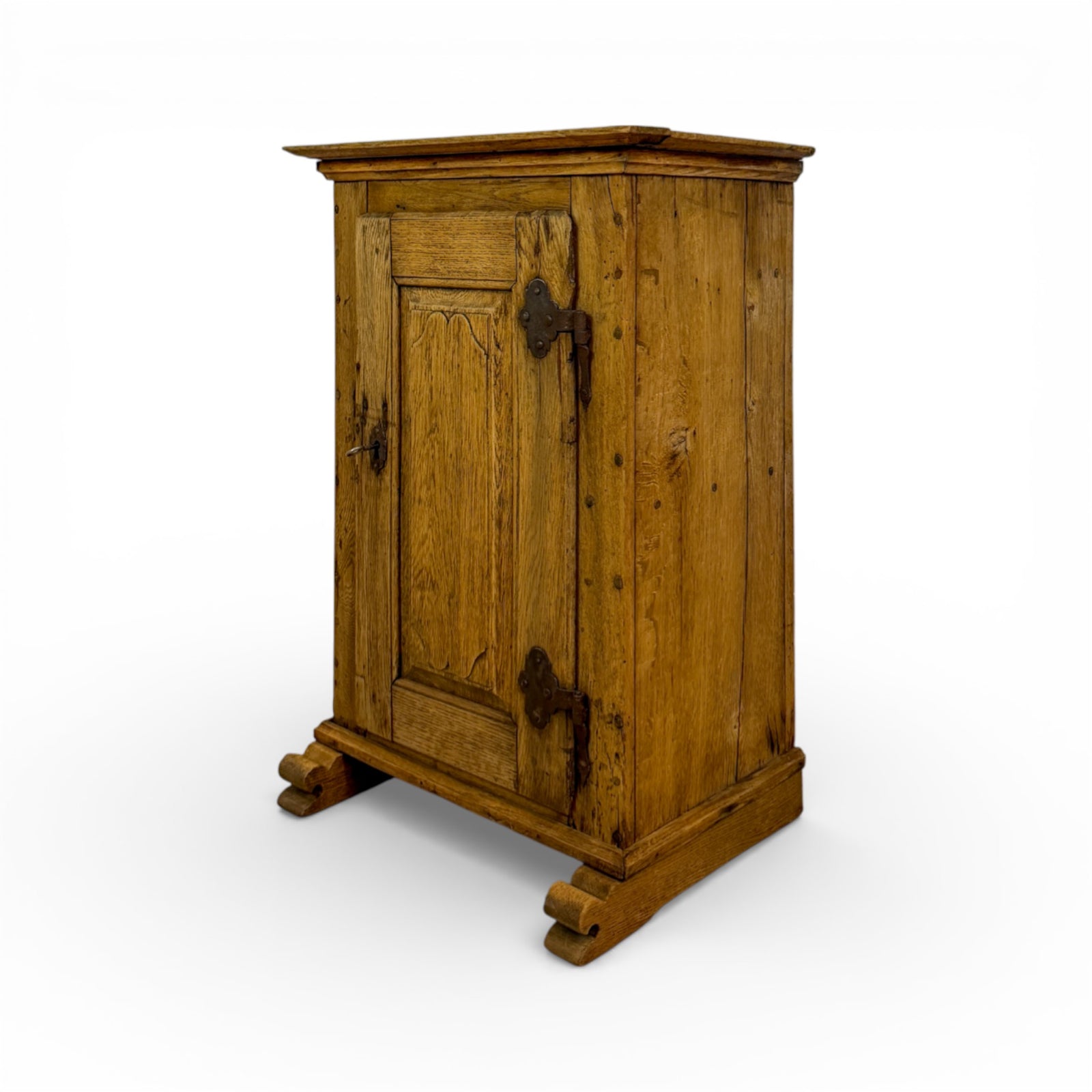 Petite Oak Side Cabinet with Forged Iron Hinges