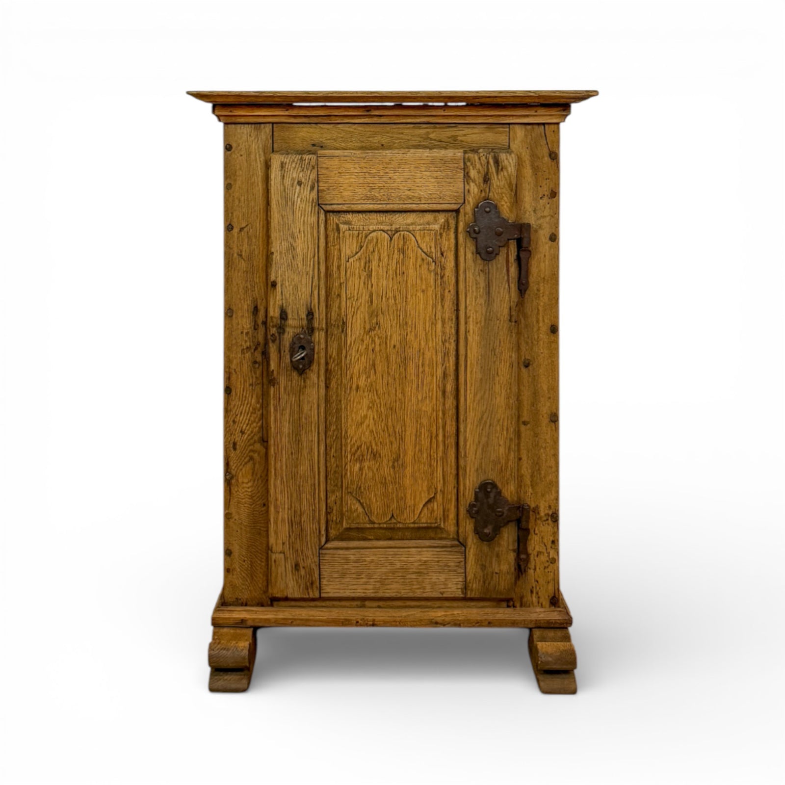 Petite Oak Side Cabinet with Forged Iron Hinges