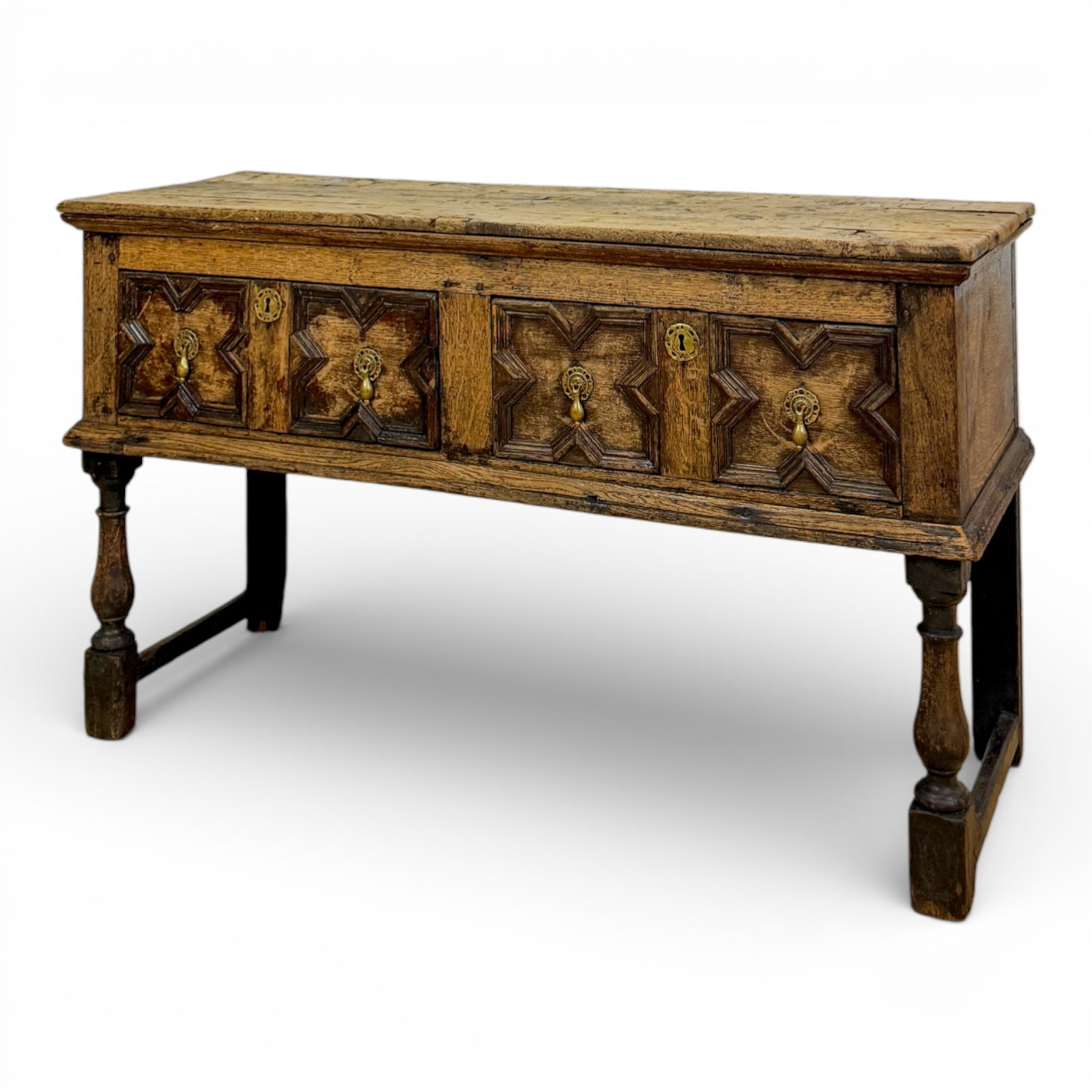English Oak Table with Geometric Drawer Fronts