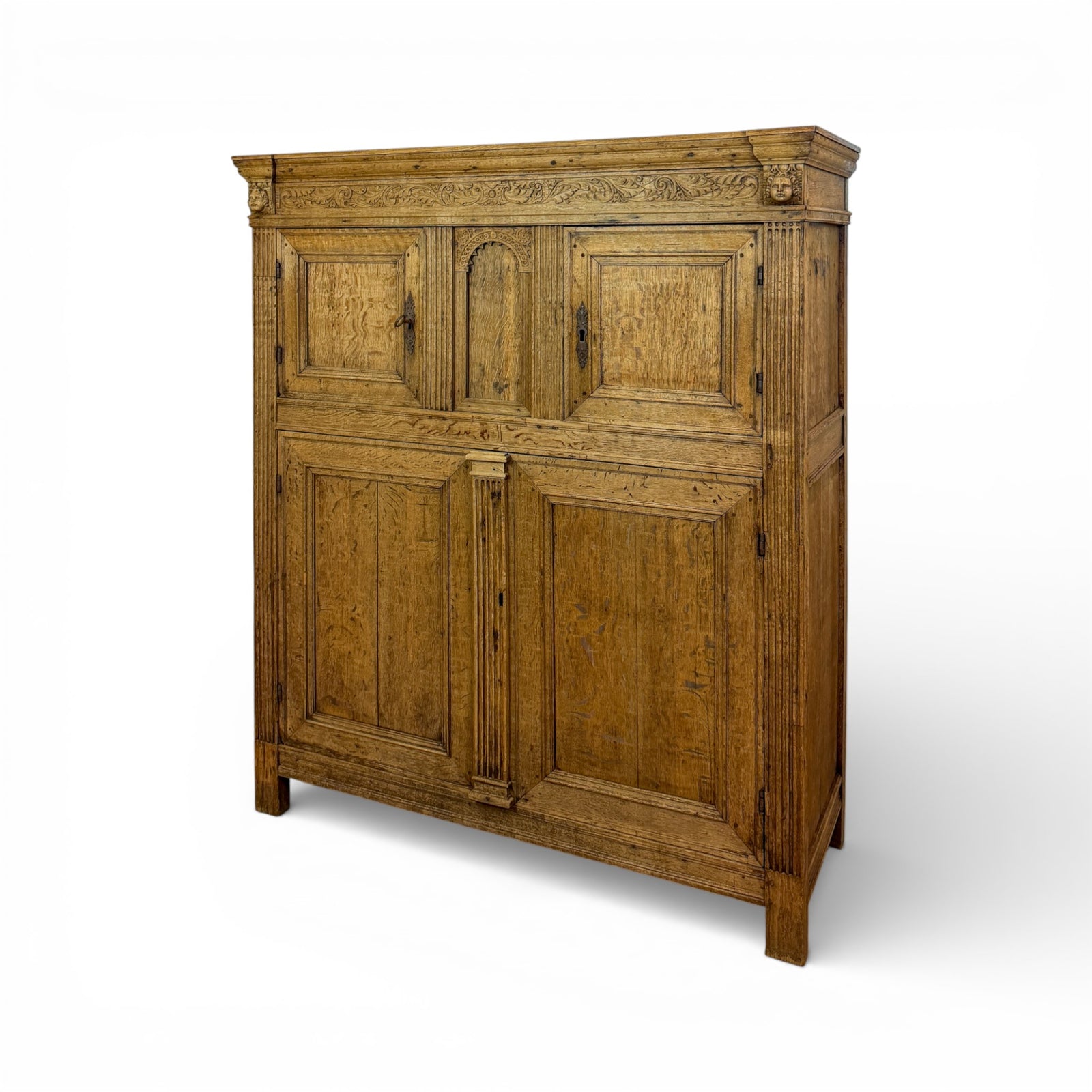 Oak Two-Tier Buffet with Carved Frieze and Panel Doors
