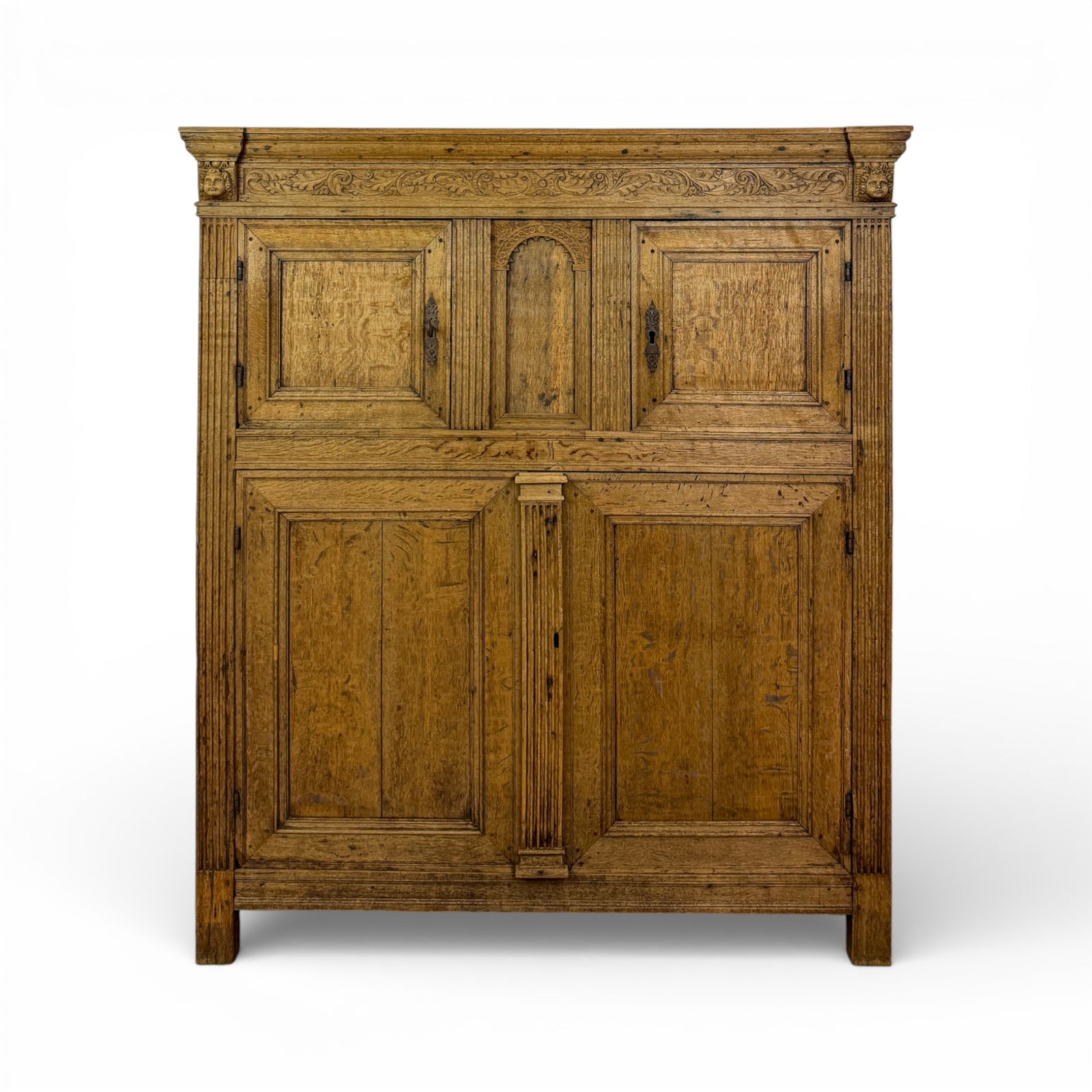 Oak Two-Tier Buffet with Carved Frieze and Panel Doors