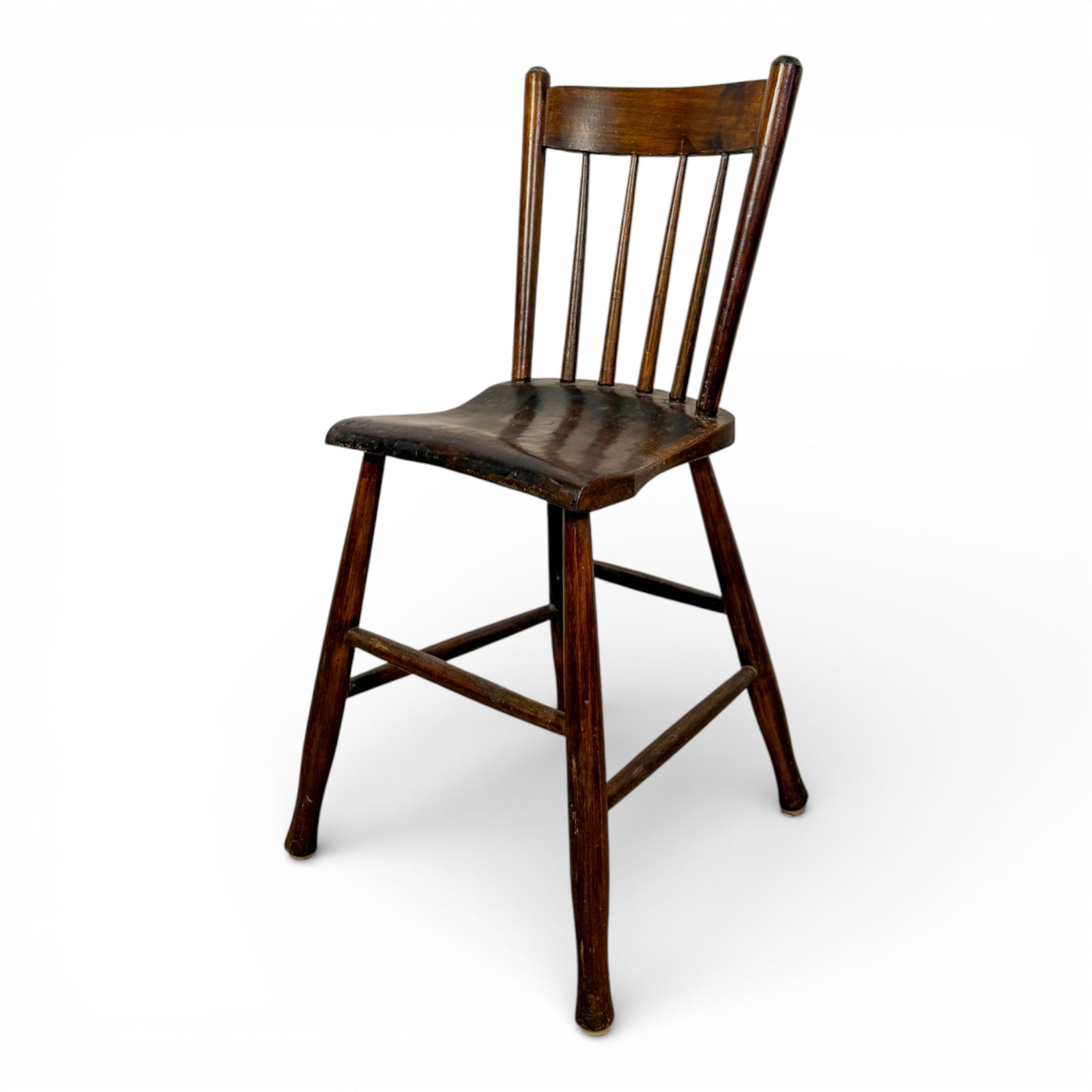 Dutch Provincial Oak Kitchen Chairs with Shaped Seat - Pair