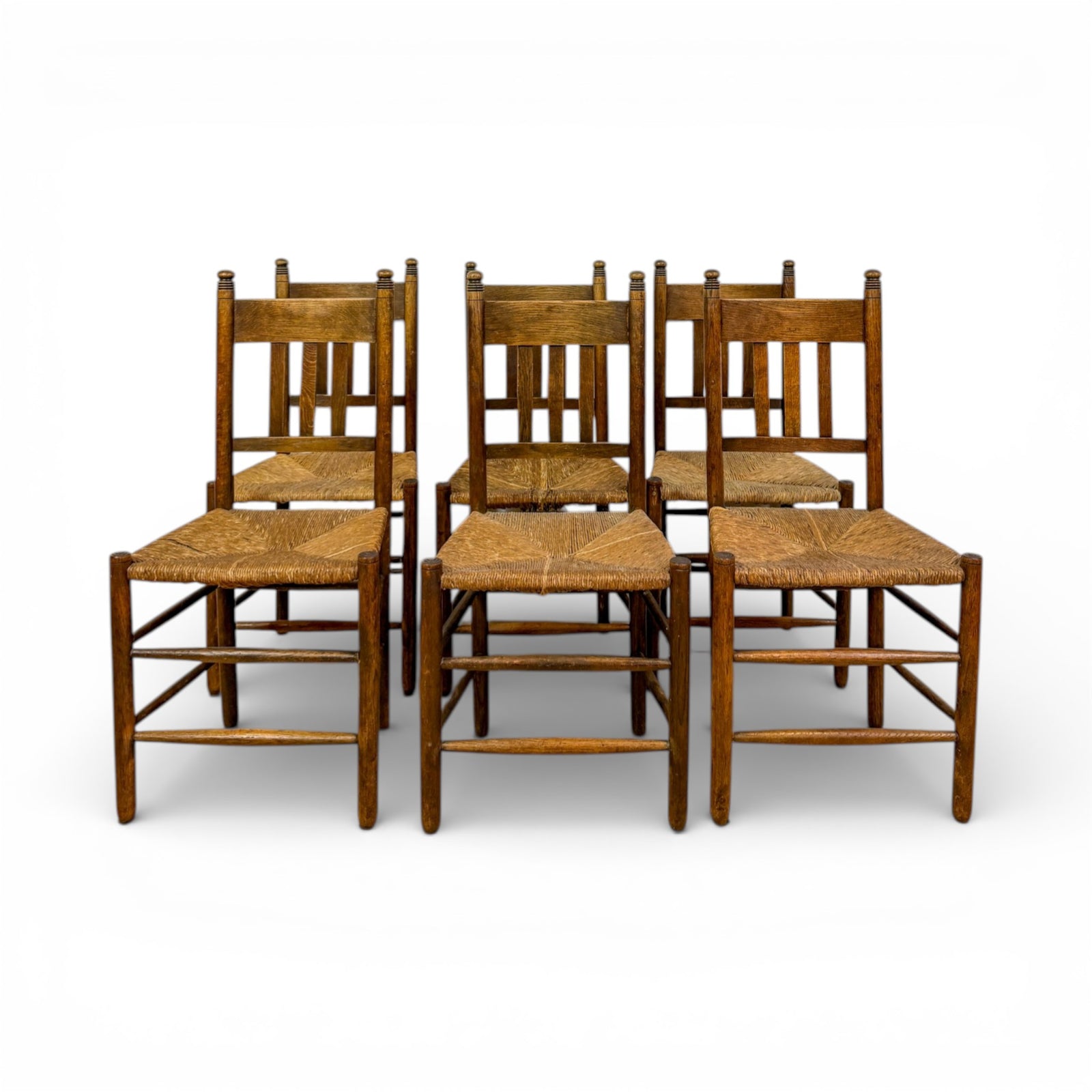 Provincial Slat-Back Rush-Seated Chairs - Set of 6