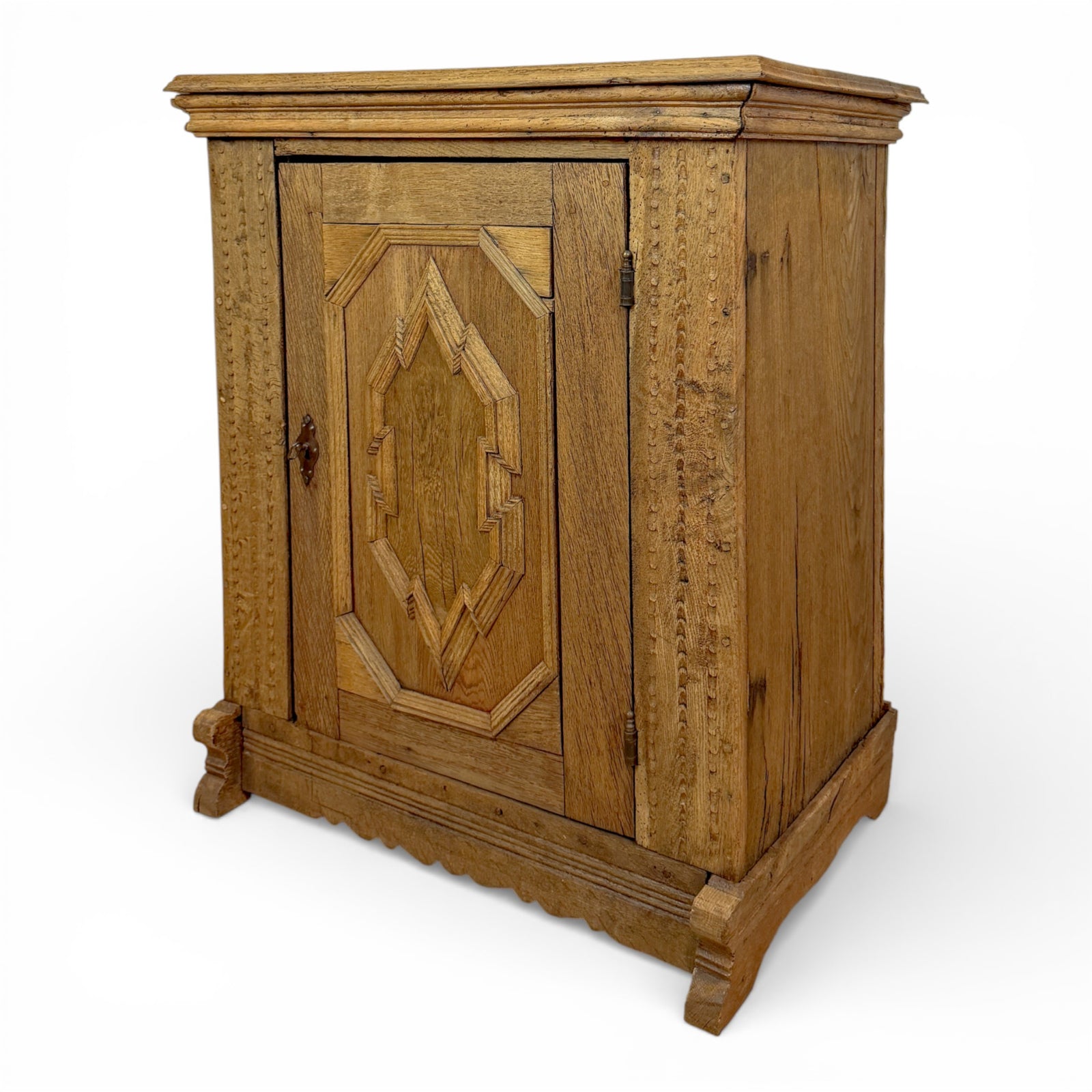 Carved Oak Cabinet with Geometric Panel Door