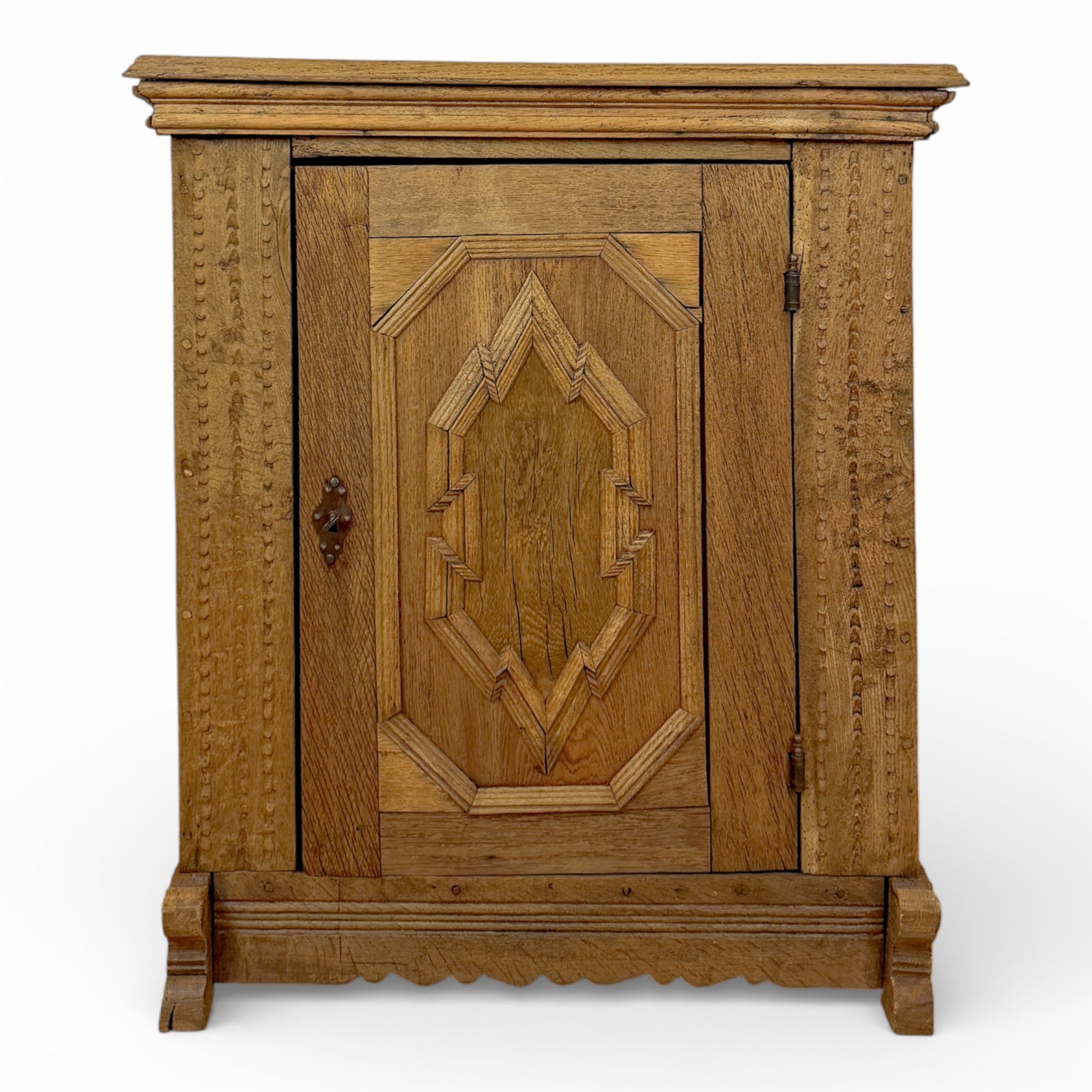 Carved Oak Cabinet with Geometric Panel Door