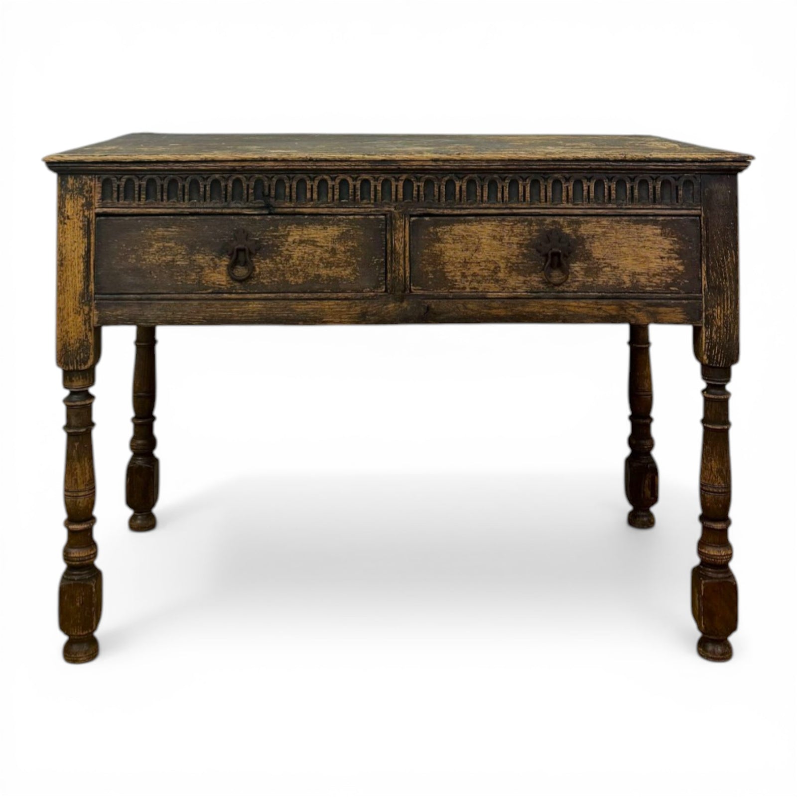 Carved Oak Two-Drawer Side Table