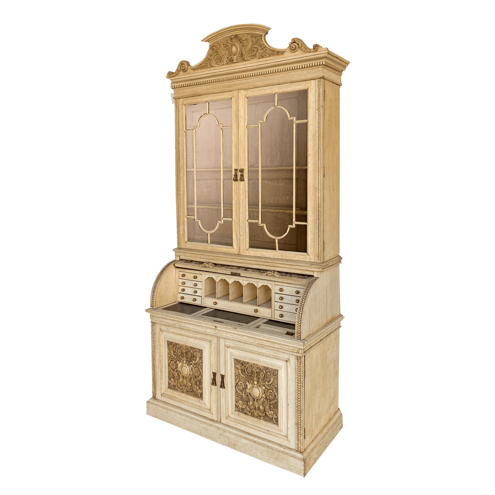 Bleached English Cylinder Bureau Bookcase