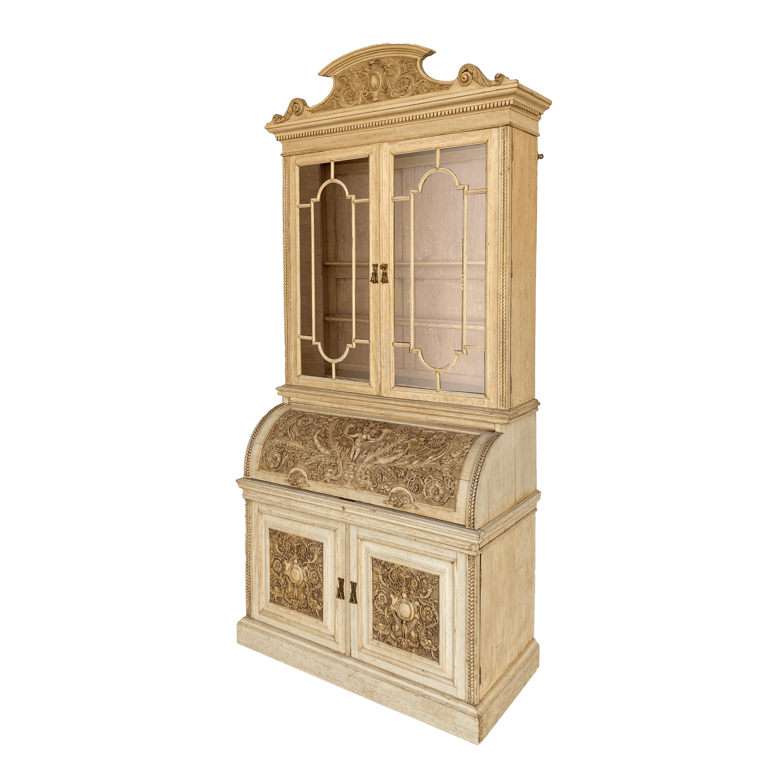 Bleached English Cylinder Bureau Bookcase