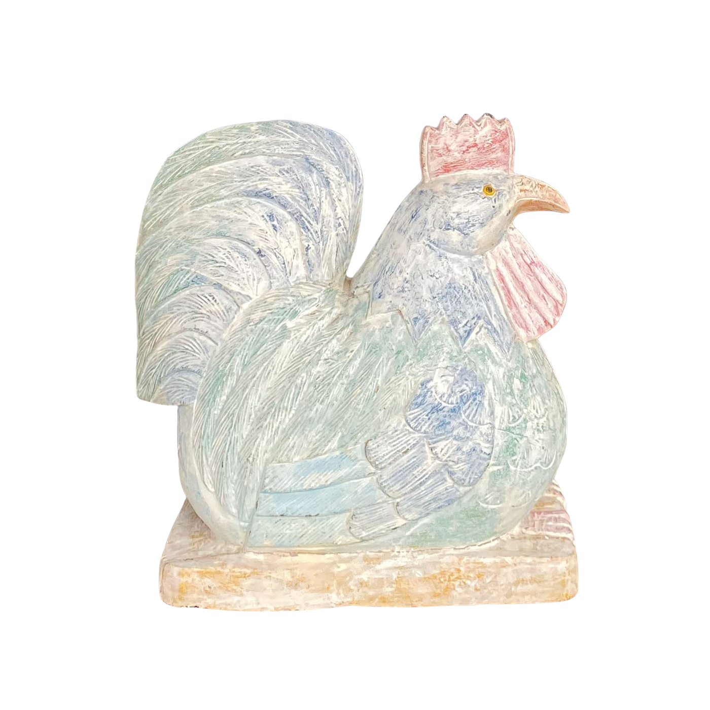 Hand Carved Solid Wood Rooster Circa 1950s