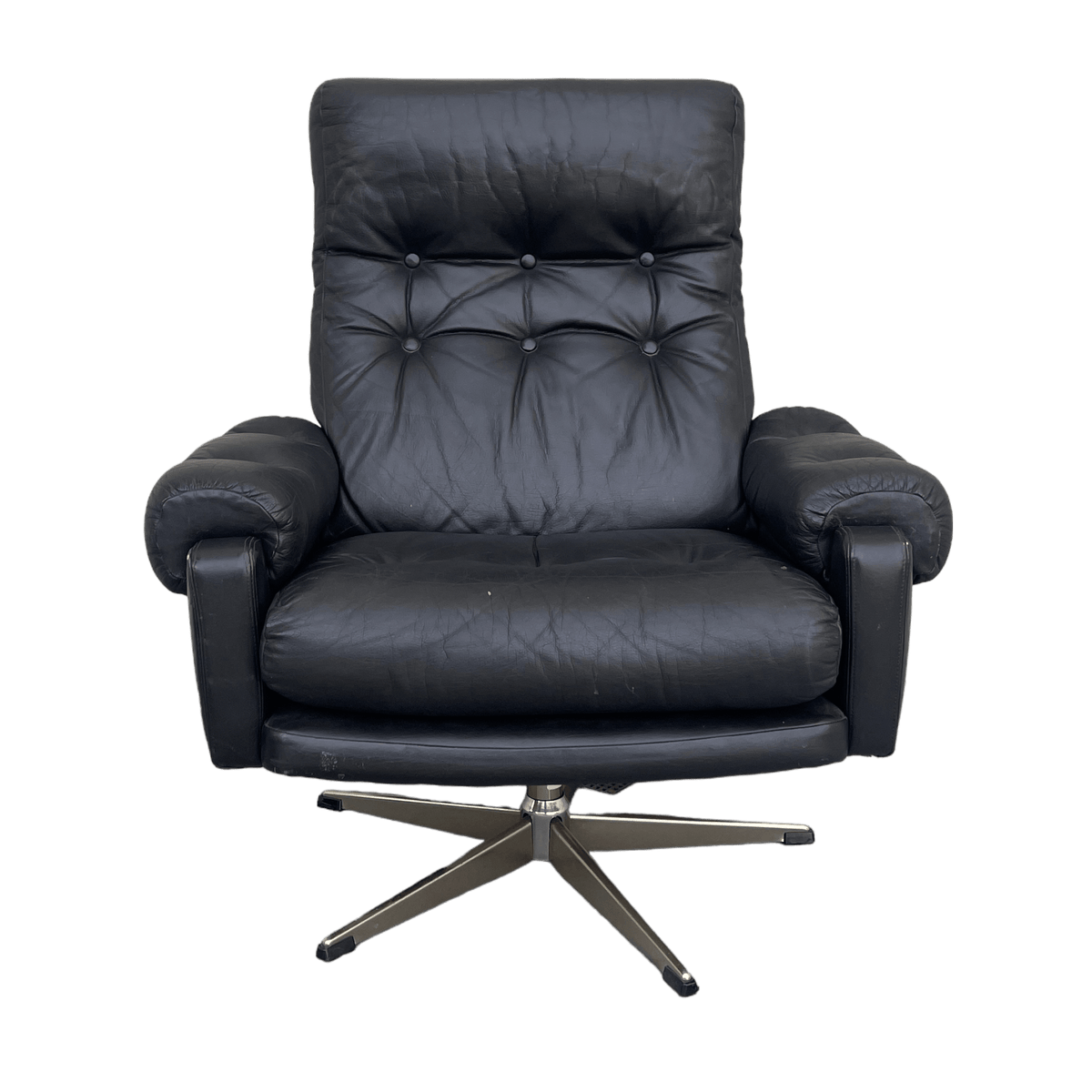 Black Leather Mid Century Arm Chair