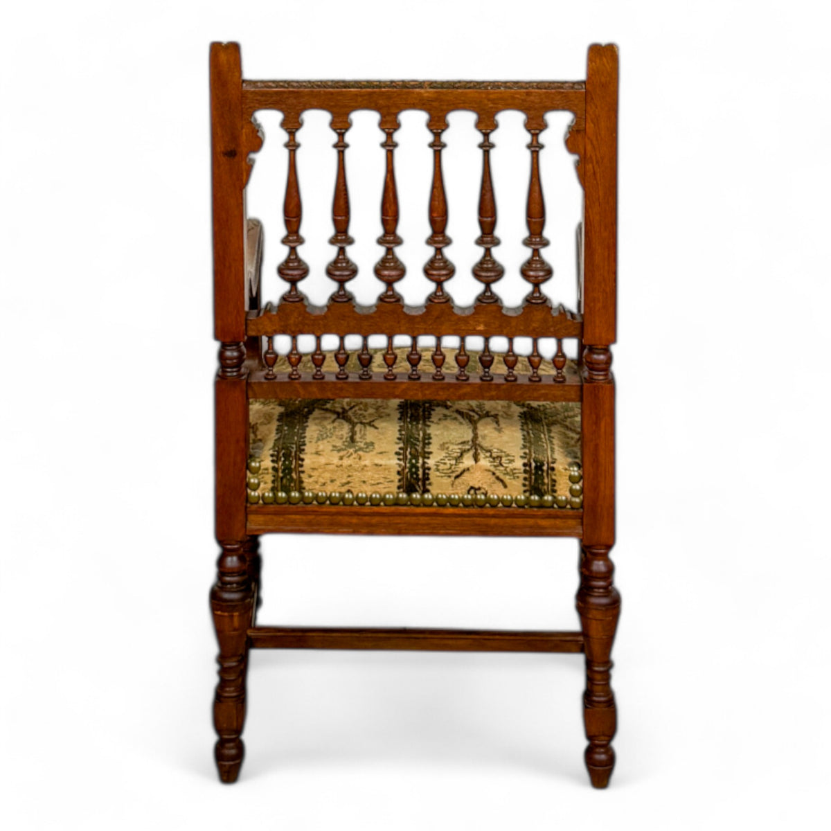 Pair of Spindle Back Tapestry Arm Chairs