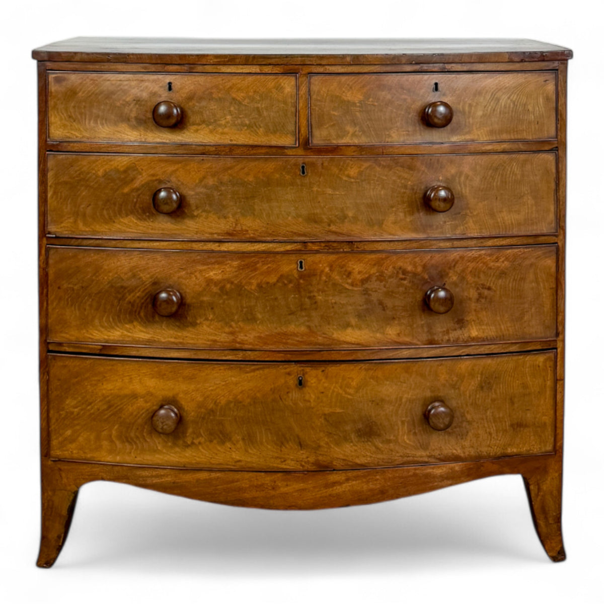 Bow Front Flame Mahogany Chest of Drawers