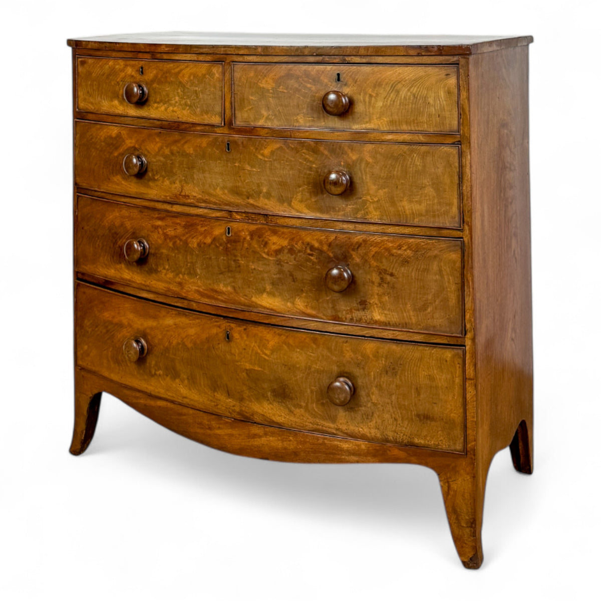 Bow Front Flame Mahogany Chest of Drawers