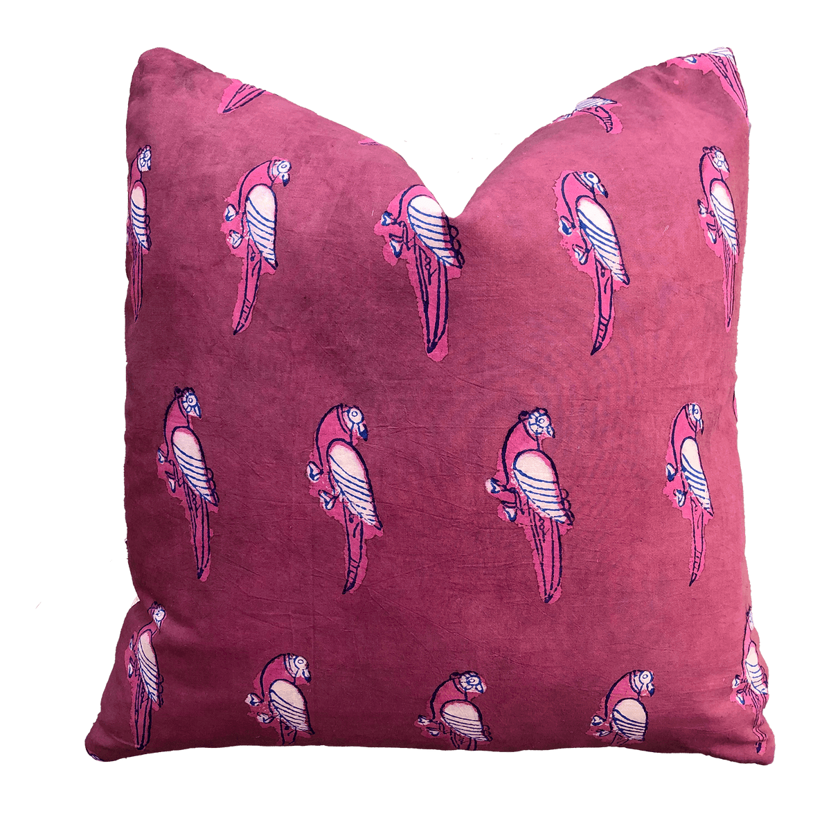 Berry Block Print Parrot Pillow