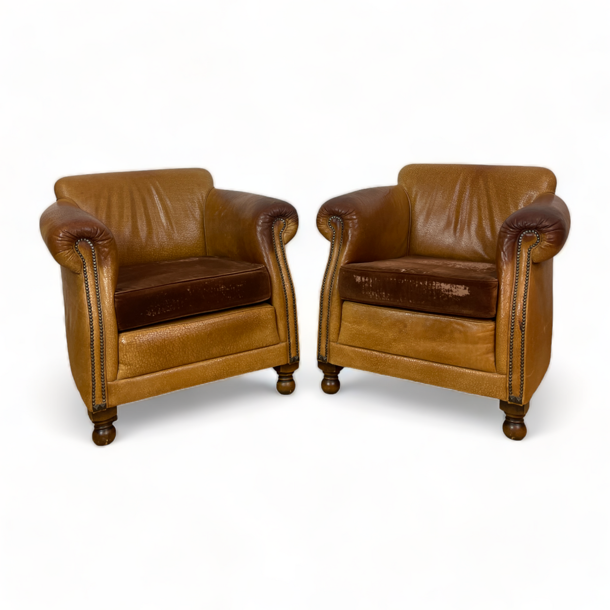 Pair of Deco Leather Club Chairs