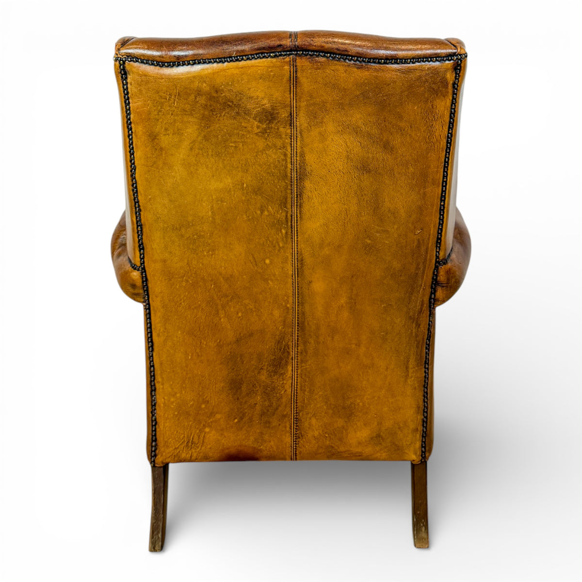 French Leather Wingback Armchair with Nailhead Trim