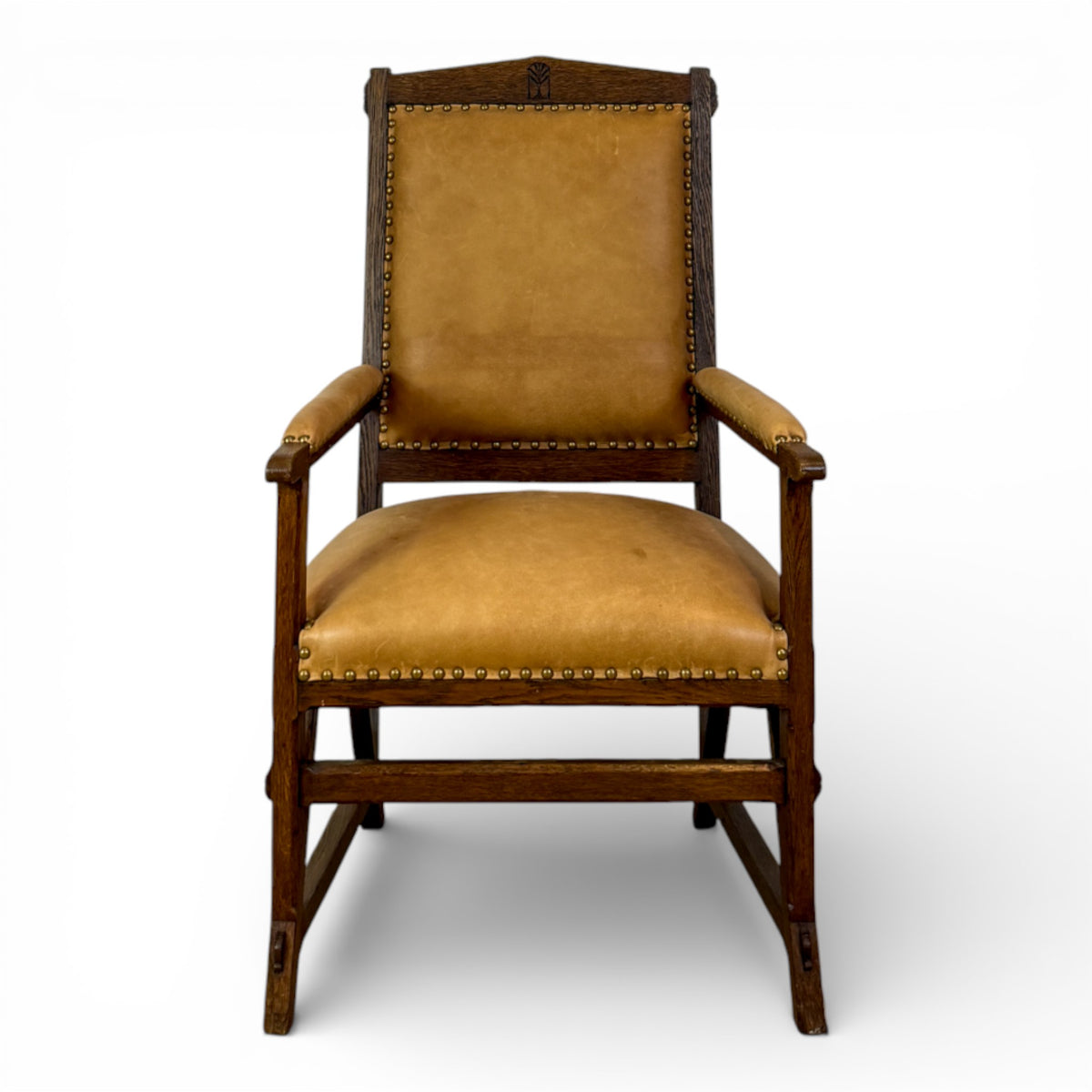 Early 20th Century Arts & Crafts Oak Armchair with Leather Upholstery
