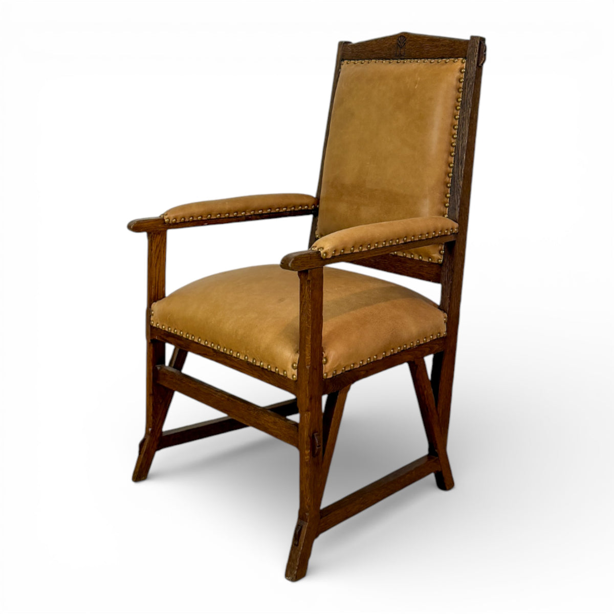 Early 20th Century Arts & Crafts Oak Armchair with Leather Upholstery