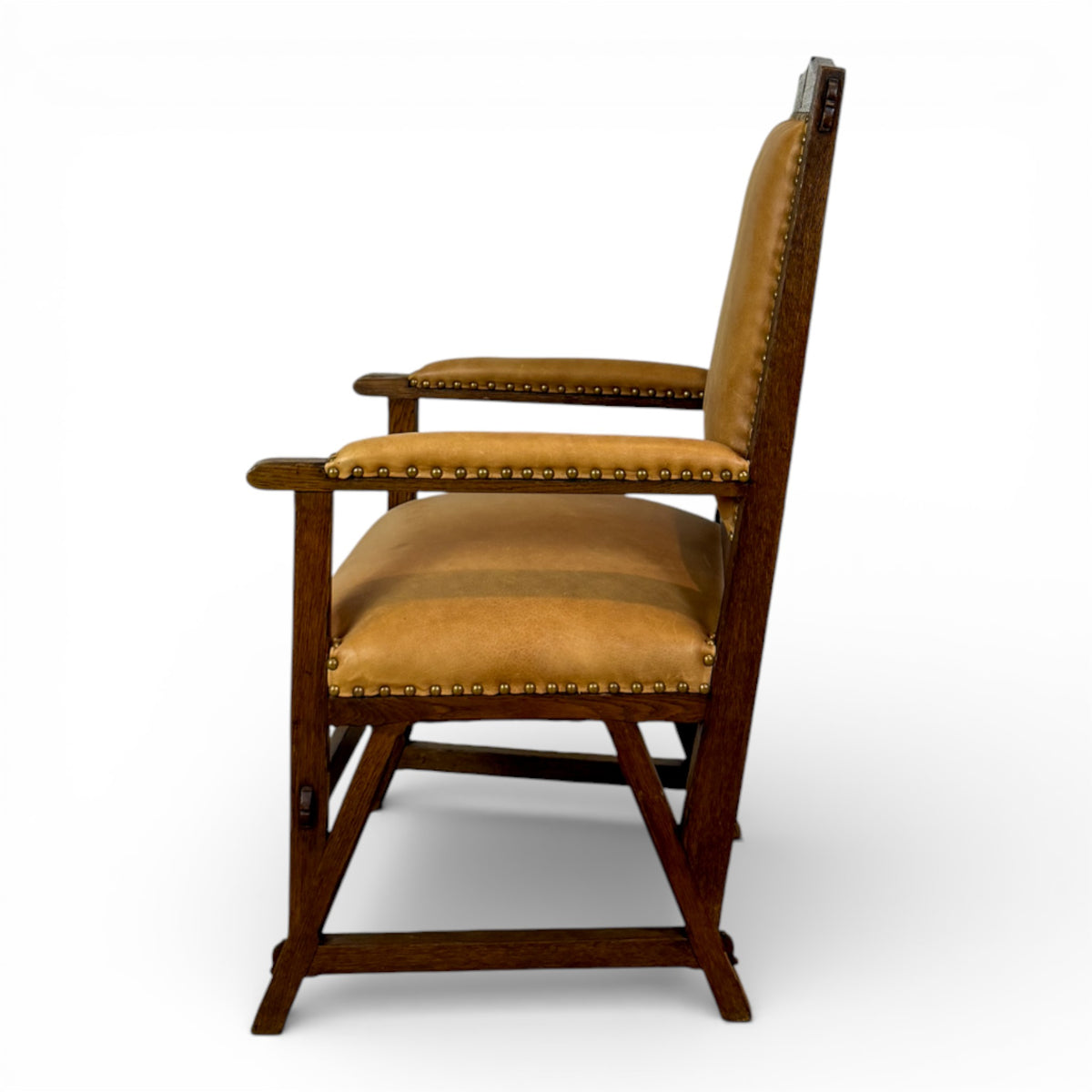 Early 20th Century Arts & Crafts Oak Armchair with Leather Upholstery