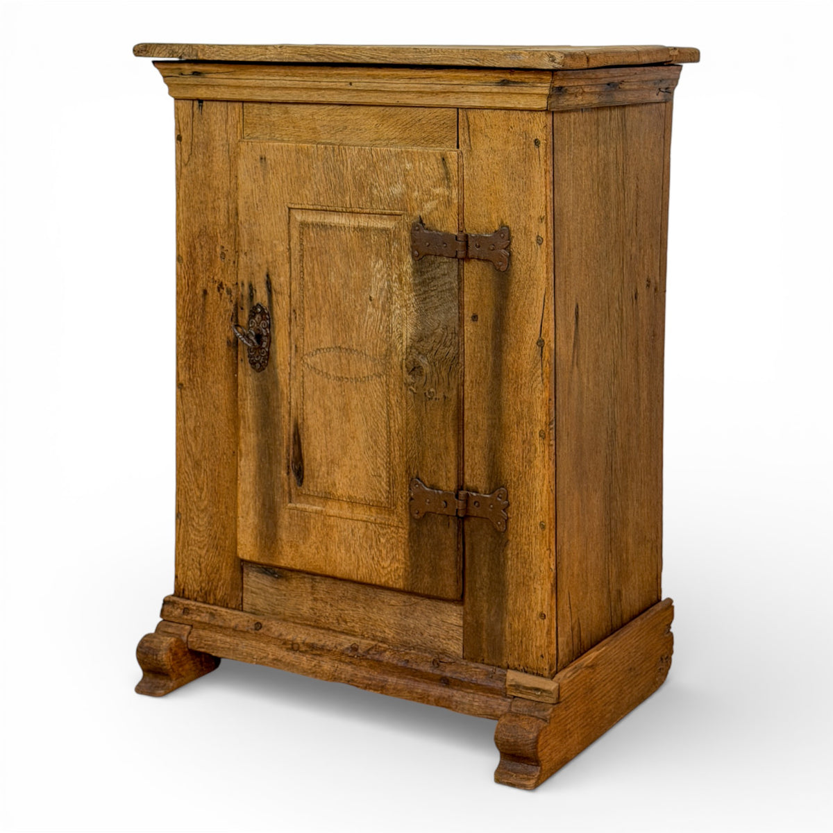 Oak Petite Cupboard with Panelled Door and Iron Hardware