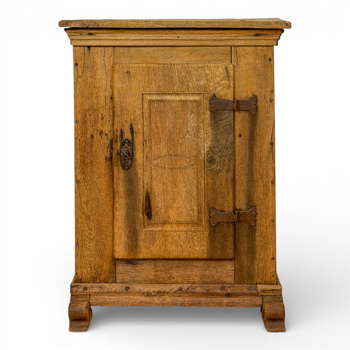 Oak Petite Cupboard with Panelled Door and Iron Hardware