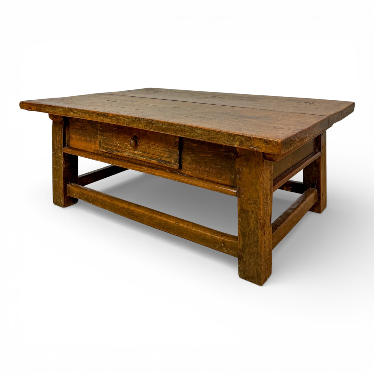 French Primitive Oak Cocktail Table with Drawer