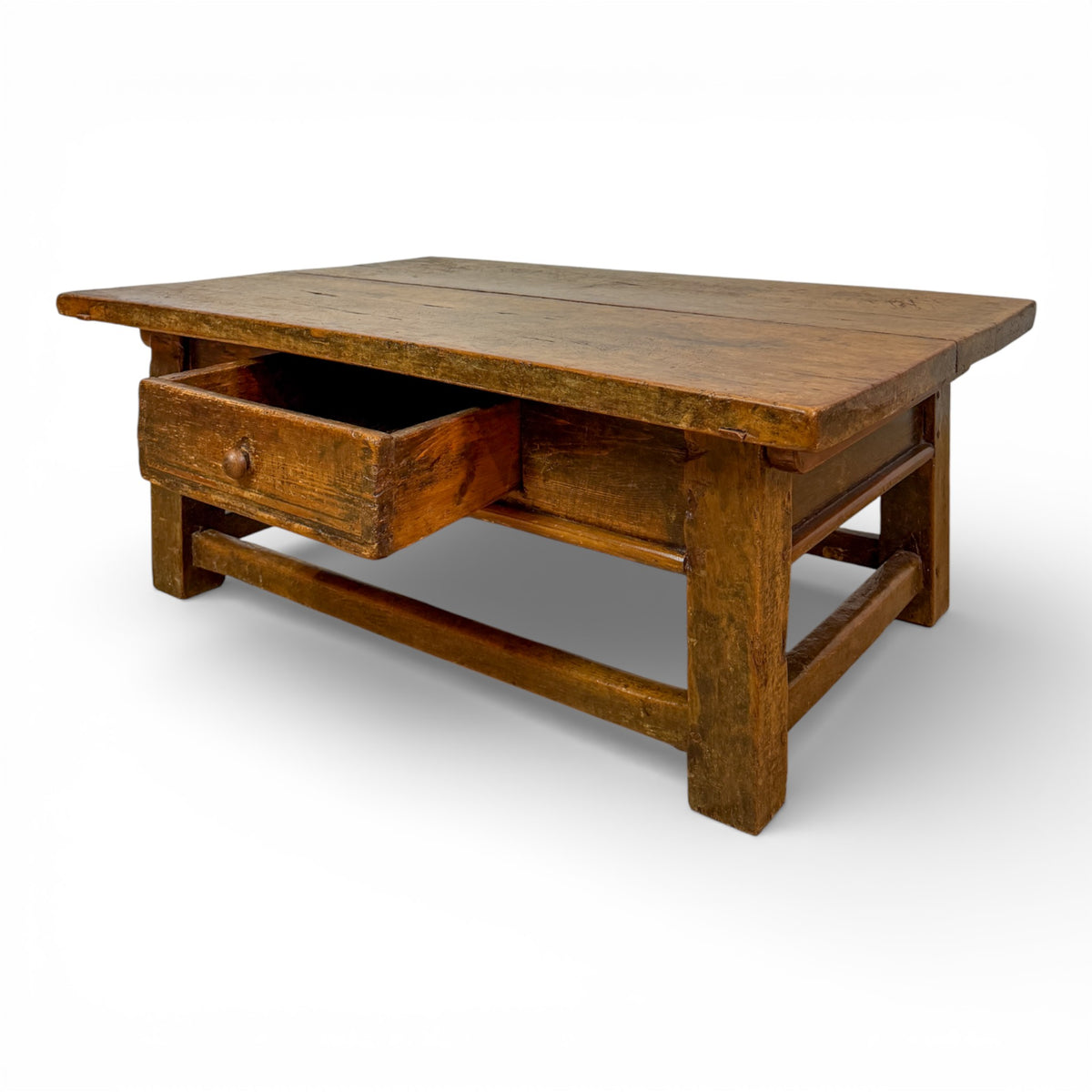 French Primitive Oak Cocktail Table with Drawer