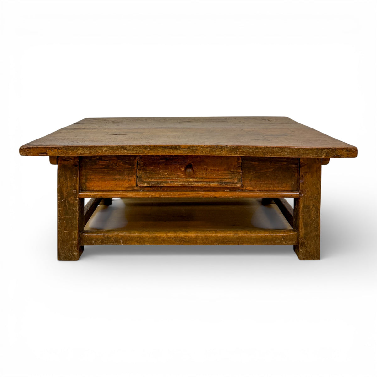 French Primitive Oak Cocktail Table with Drawer