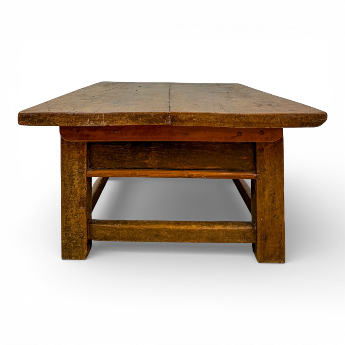 French Primitive Oak Cocktail Table with Drawer