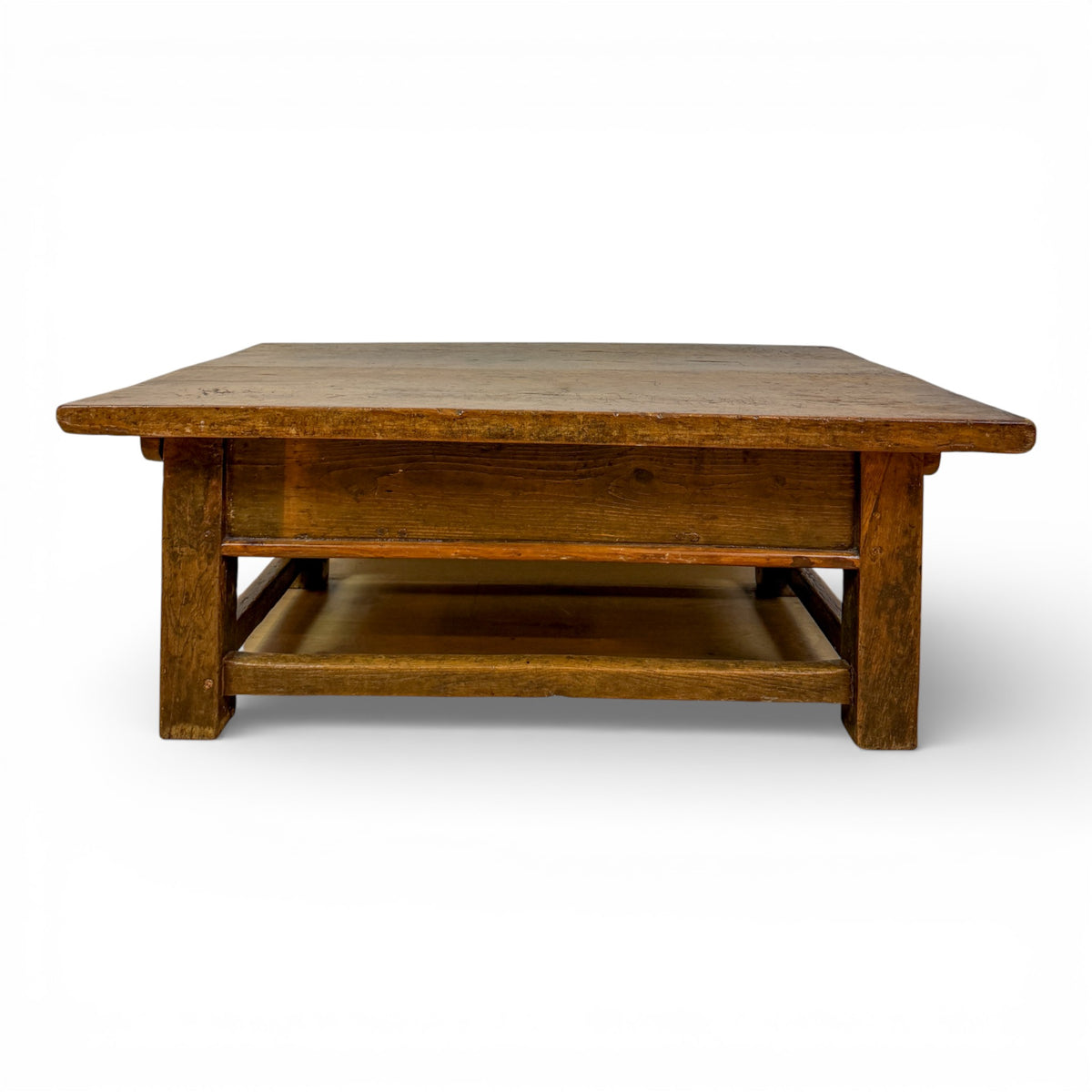 French Primitive Oak Cocktail Table with Drawer