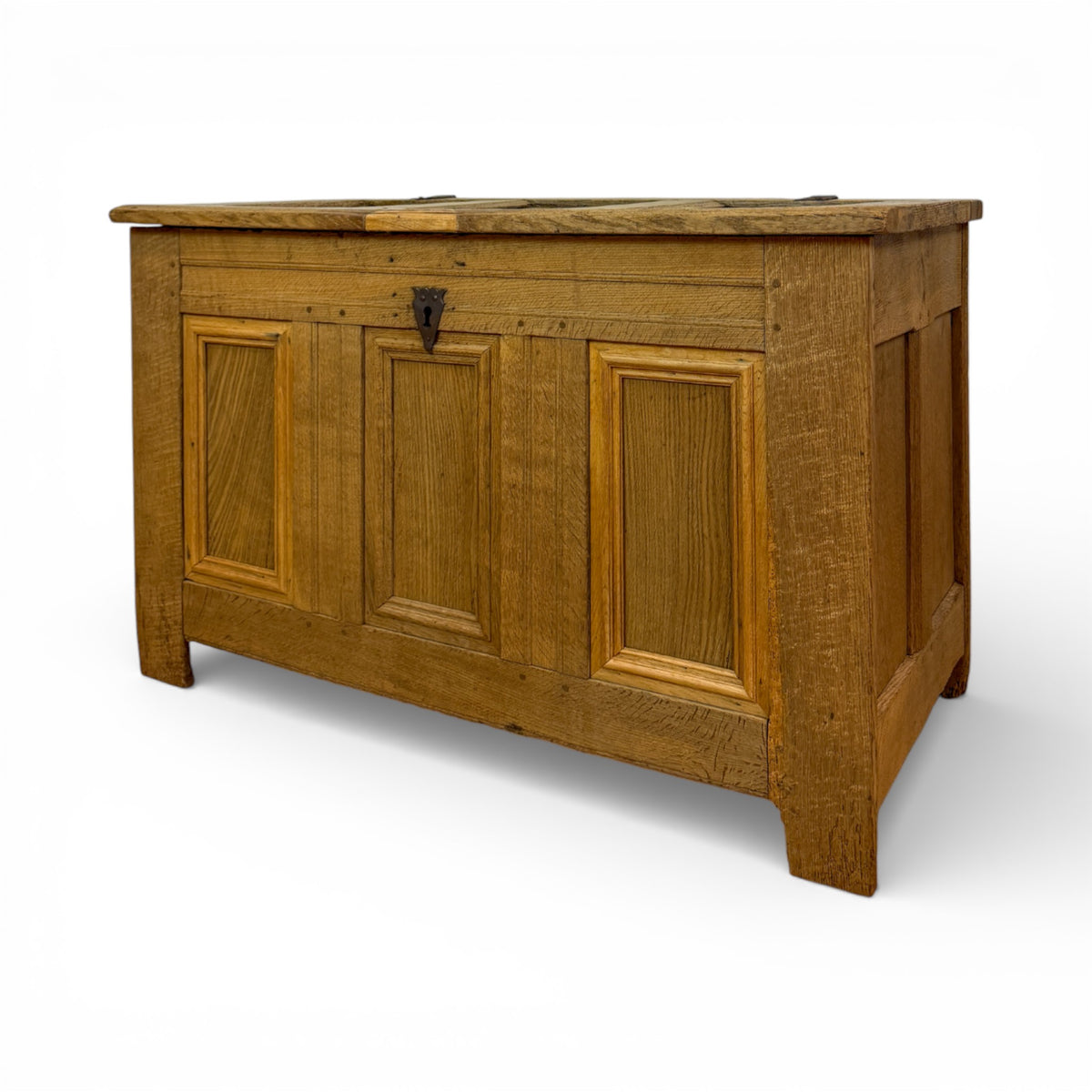 Solid Oak Paneled Blanket Chest with Iron Lock