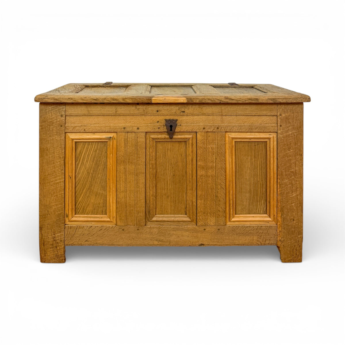 Solid Oak Paneled Blanket Chest with Iron Lock
