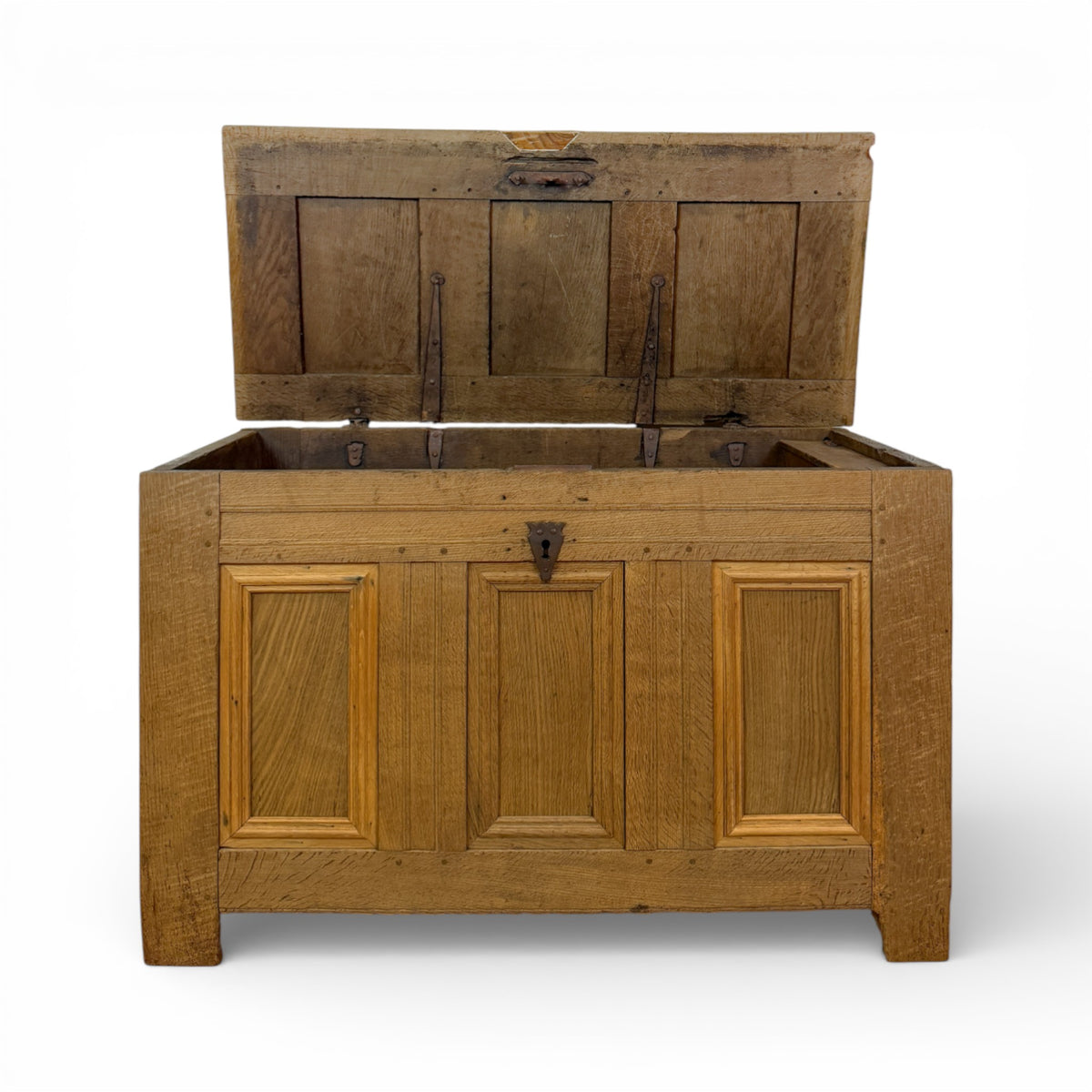 Solid Oak Paneled Blanket Chest with Iron Lock