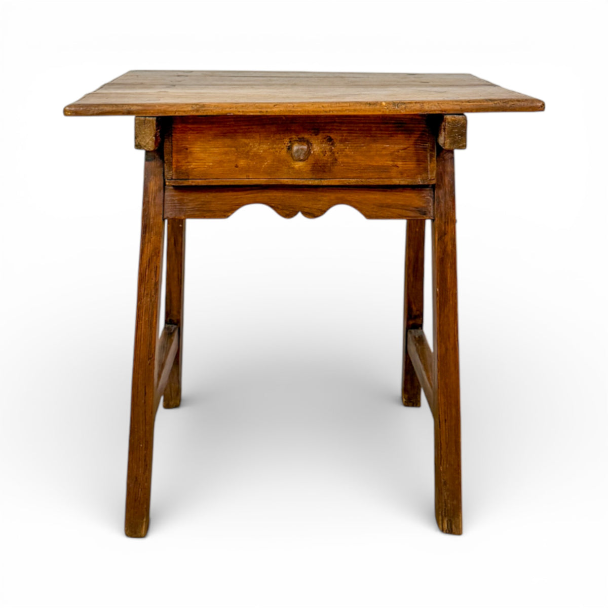 Rustic French Pine Side Table with Tapered Legs and Single Drawer