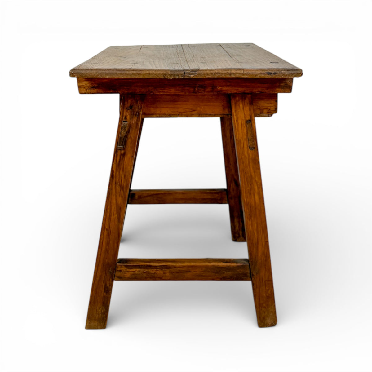 Rustic French Pine Side Table with Tapered Legs and Single Drawer