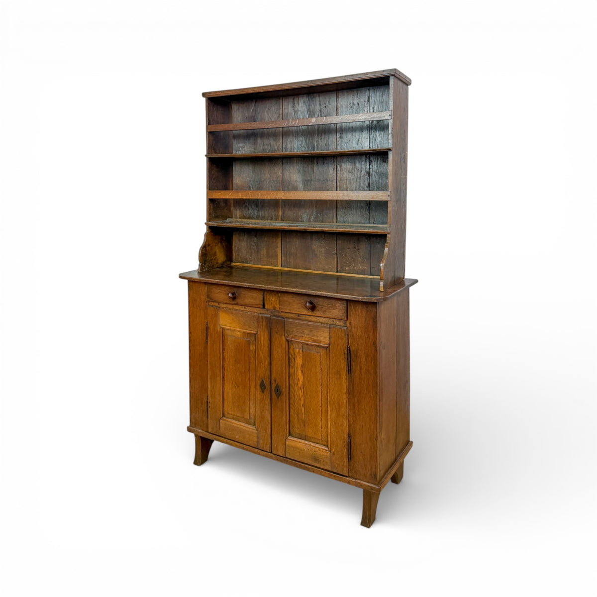 Provincial Oak Dresser with Open Shelves and Cupboard