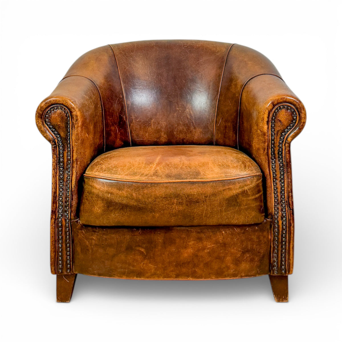 Pair of Leather Club Chairs with Nailhead Trim