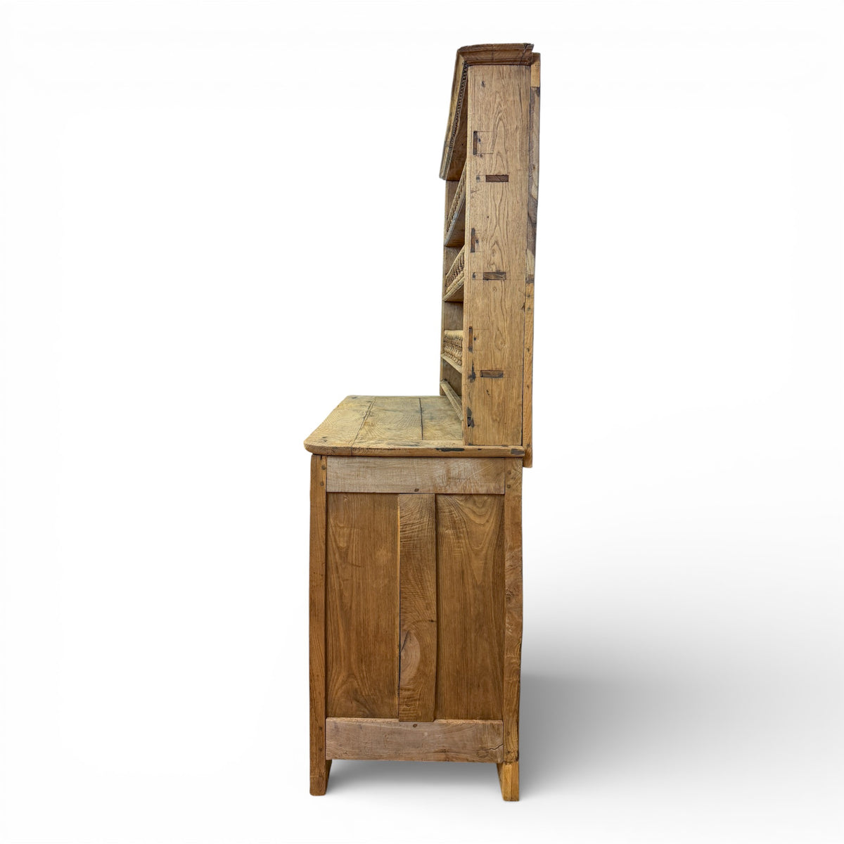 Provincial Oak Dresser with Plate Rack and Carved Roosters