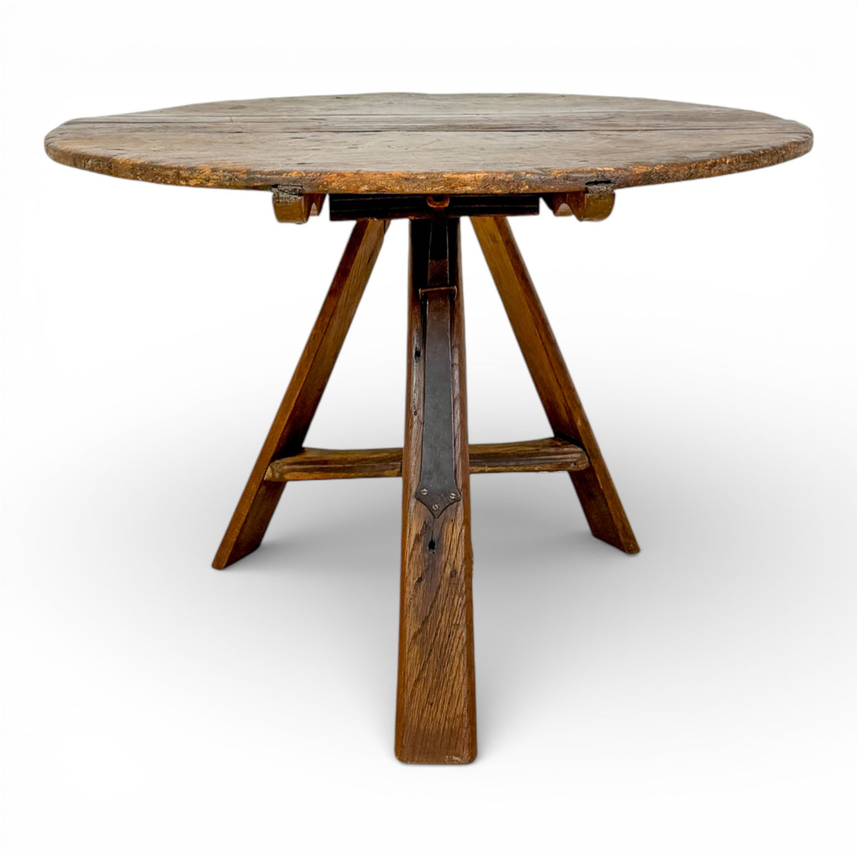 French Rustic Round Tilt-Top Table in Walnut