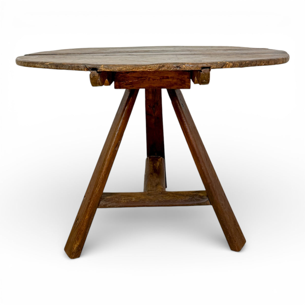 French Rustic Round Tilt-Top Table in Walnut