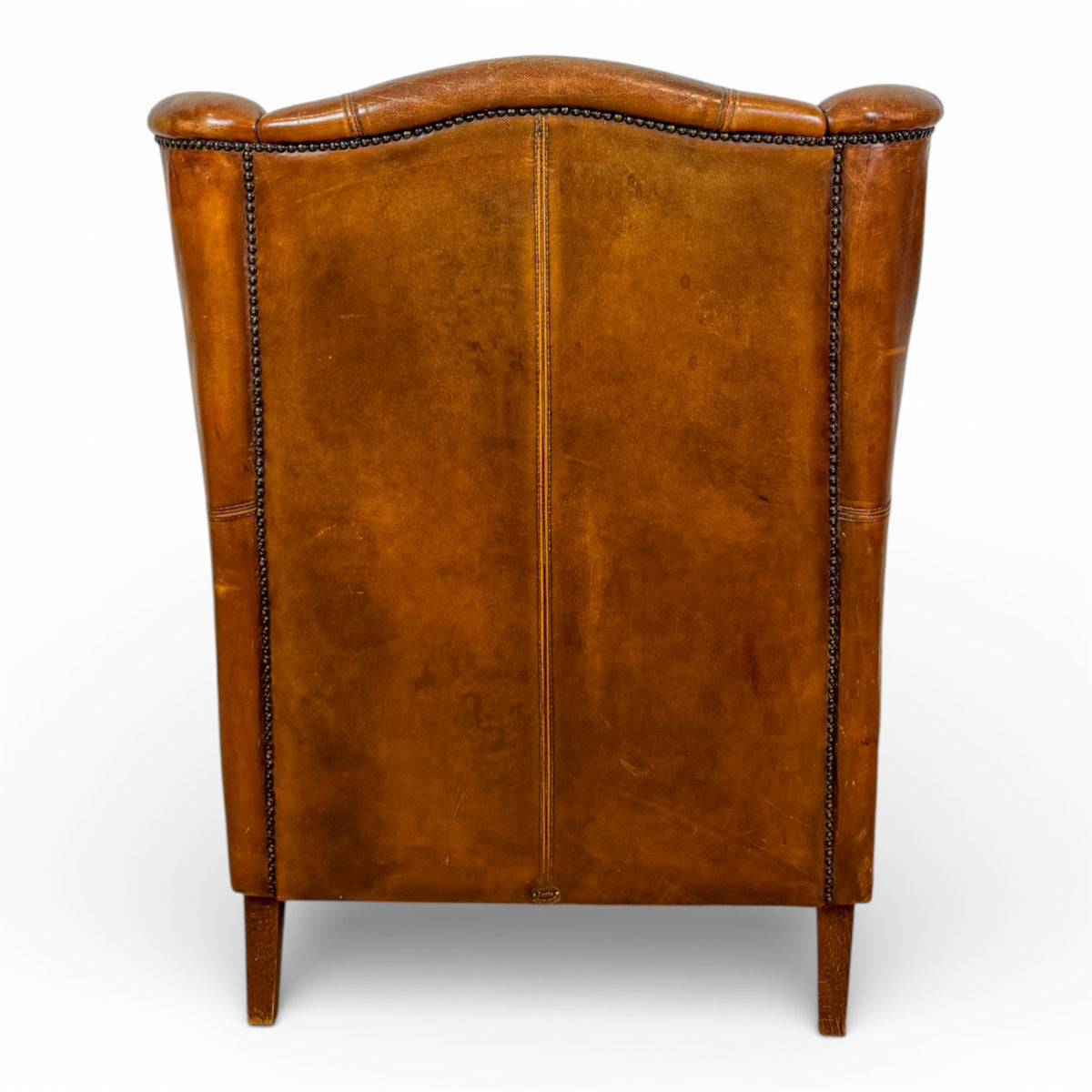 French Art Deco Cognac Leather Club Chair with Nailhead Trim