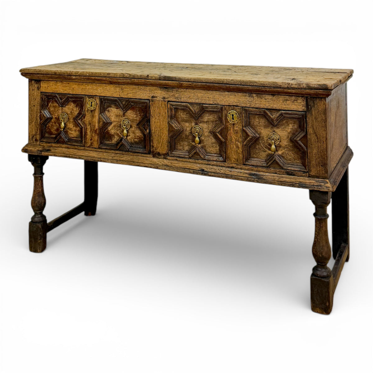 English Oak Table with Geometric Drawer Fronts