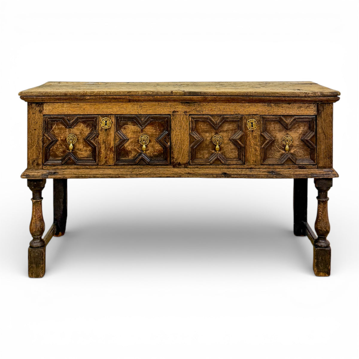 English Oak Table with Geometric Drawer Fronts