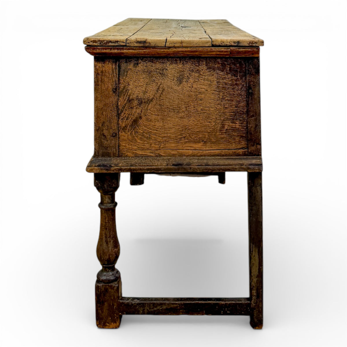 English Oak Table with Geometric Drawer Fronts