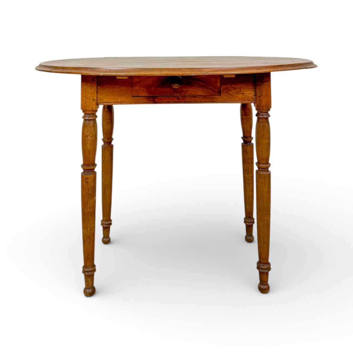 Provincial Oval Walnut Side Table with Drawer and Turned Legs