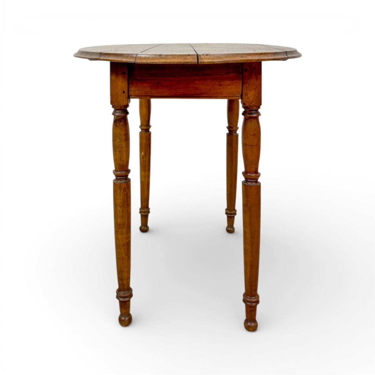 Provincial Oval Walnut Side Table with Drawer and Turned Legs