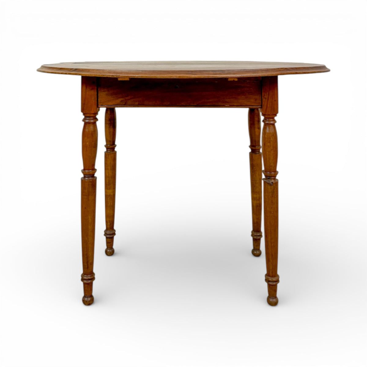 Provincial Oval Walnut Side Table with Drawer and Turned Legs