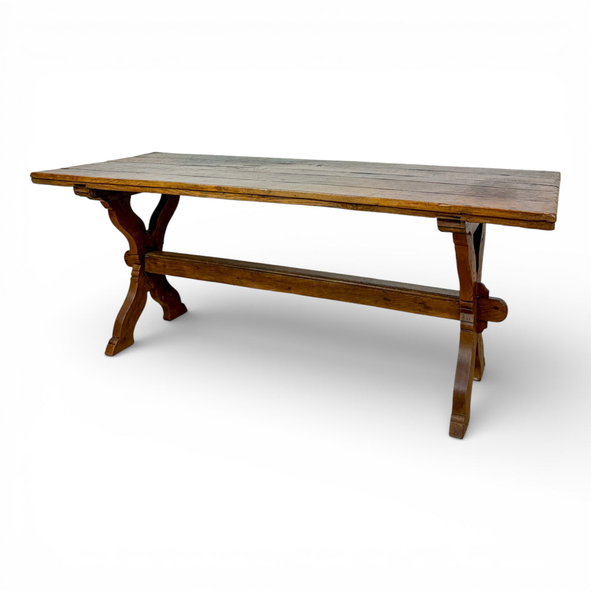 French Oak Trestle Dining Table with X-Form Base