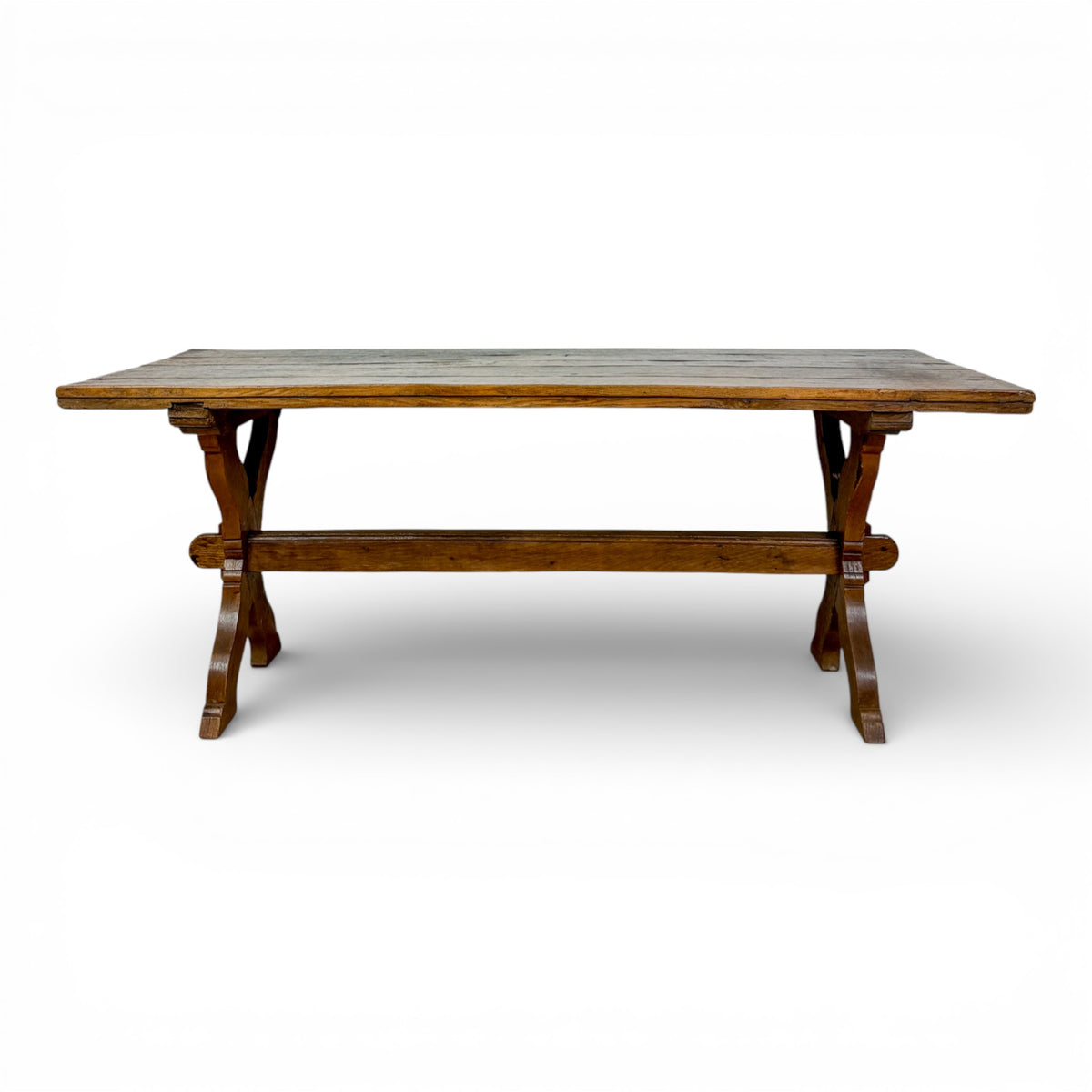 French Oak Trestle Dining Table with X-Form Base