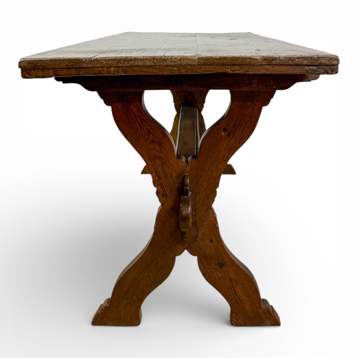French Oak Trestle Dining Table with X-Form Base